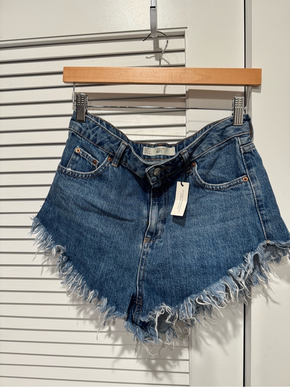 Topshop Blue Distressed Frayed Hem Denim Shorts